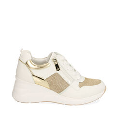 Sneakers bianco/oro, zeppa 5,5 cm , 192807205EPBIOR036, 001a