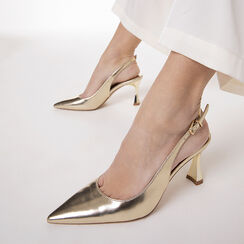 D&eacute;collet&eacute; slingback oro tacco 7,5 cm, Scarpe, 272141101LMOROG036, 002 preview