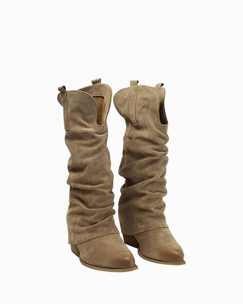 Bota en gamuza taup&eacute; con detalles elegantes, BEIGE