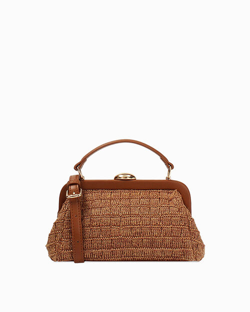 Mini bag cognac con tracolla removibile, COGNAC