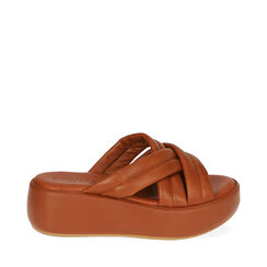 Sandalias coñac de piel, cuña 5,5 cm, Primadonna, 194305147PECOGN036, 001a