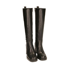 Bottes à plateforme en cuir noir, talon 9 cm , 20L622010PENERO035, 002a