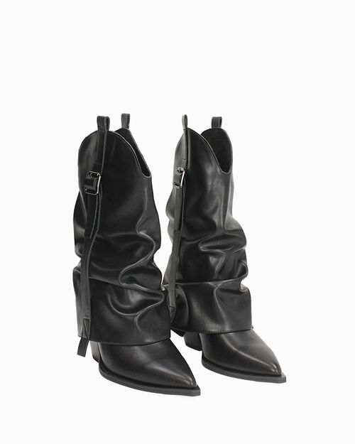 Texani con gambale arricciato neri, BLACK