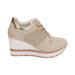 Sneakers beige, zeppa 8,5 cm, Primadonna, 212816630EPBEIG036, 001 preview