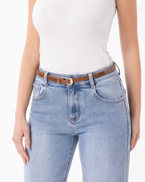 Cintura marrone lucida con fibbia elegante, BROWN