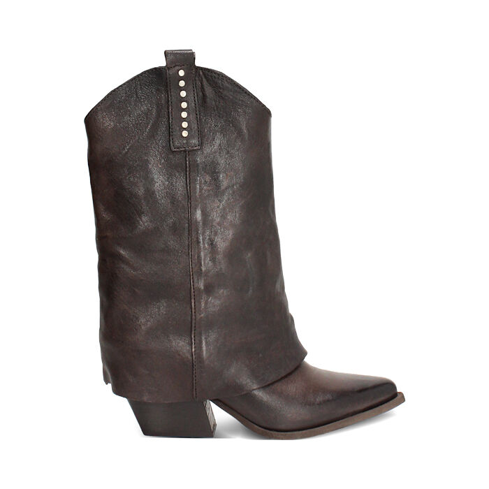 Stivali texani in vera pelle testa di moro con borchie ottone, Primadonna, 268038001PAMORO036