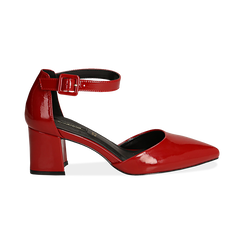 Décolleté rosse in vernice con cinturino, tacco 6 cm ,