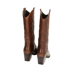 Stivali texani marroni in pelle, tacco 7,4 cm, Primadonna, 22B805002PEMARR036, 003 preview