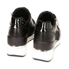 Sneakers nere in tessuto, zeppa 7 cm, Primadonna, 227516531TSNERO035, 003 preview