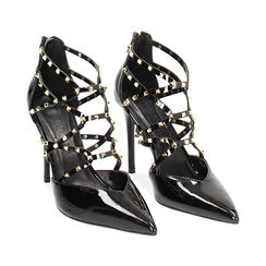 Décolleté open shank nere intrecciate, tacco 10,5 cm, 242102032VENERO040, 002a