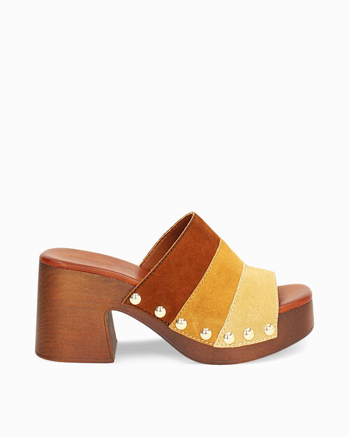 WOMEN SHOES CLOG SUEDE MUCN, MULTICOLOR-RED