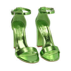 Sandales en laminé vert, talon 10,5 cm , Fin de Collection, 192706086LMVERD036, 002a