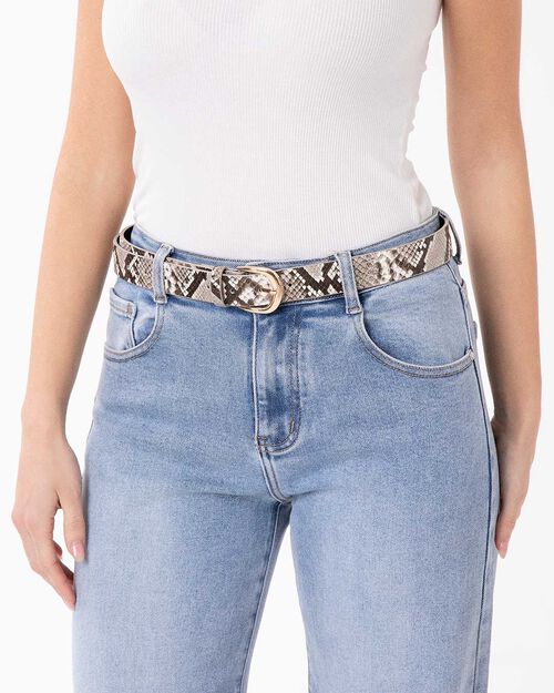 Cintura beige effetto pitonato, BEIGE