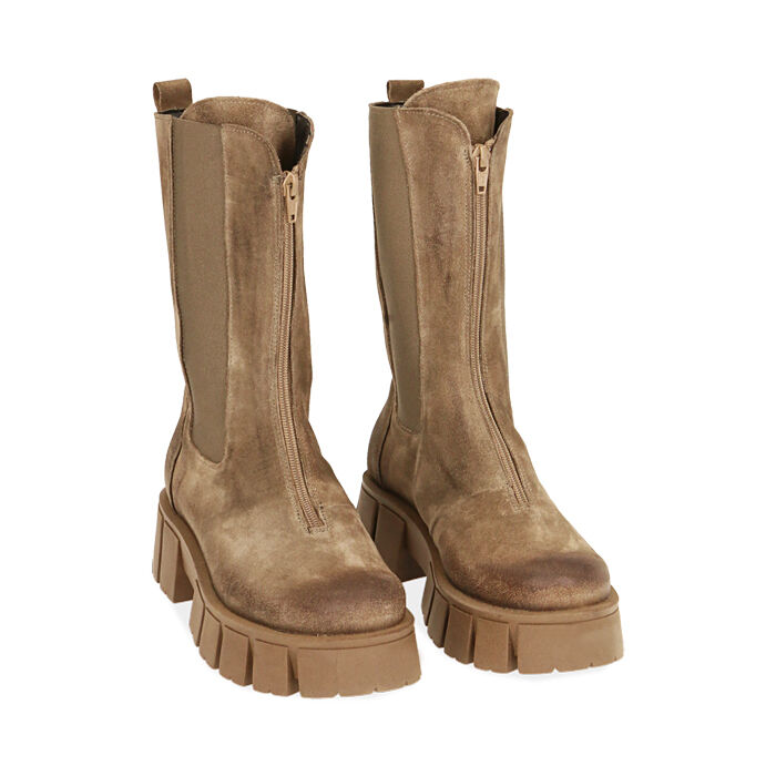 Botines Chelsea para mujer ante color taupe, tacón 5 cm | Primadonna  Collection