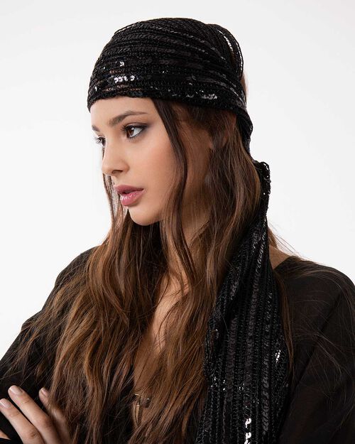Pashmina con paillettes nera, MULTI COLOR
