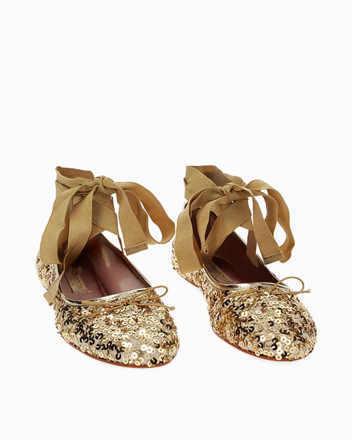 Ballerine lace-up oro con paillettes, GOLD