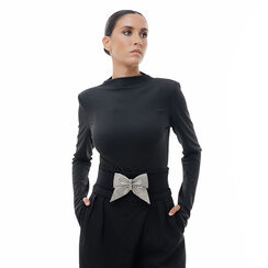 Ceinture noire en tissu avec nœud, 24B400206TSNEROUNI, 002a