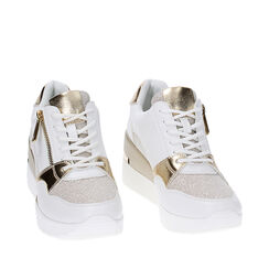 Sneakers bianco/oro, zeppa 7 cm, Primadonna, 237516531EPBIOR036, 002a