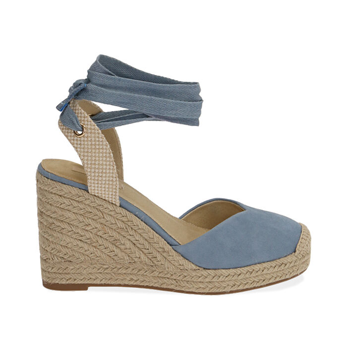 Espadrillas celesti in microfibra, zeppa 10 cm | Primadonna Collection