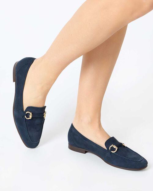 Mocassino blu in camoscio, BLUE