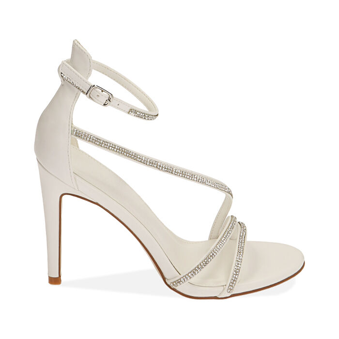 Sandali bianchi con strass, tacco 10 cm, Primadonna, 212174221EPBIAN035