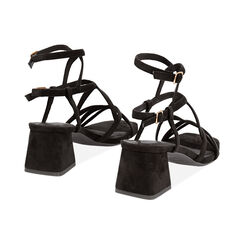 Sandalo donna nero in microfibra, tacco largo 5,5 cm, Primadonna, 254947147MFNERO036, 004 preview