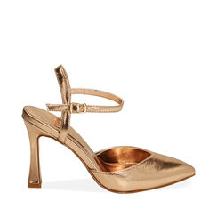 Slingback rosa oro laminato, tacco 9,5 cm , Primadonna, 192106273LMRAOR035, 001a