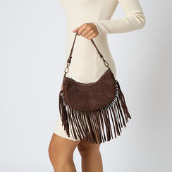 Mini bag testa di moro in camoscio con frange, Primadonna, 260804328CMMOROUNI, 002a