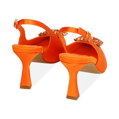 Décolleté slingback arancio in raso, tacco 7,5 cm, Primadonna, 214903217RSARAN035, 003 preview