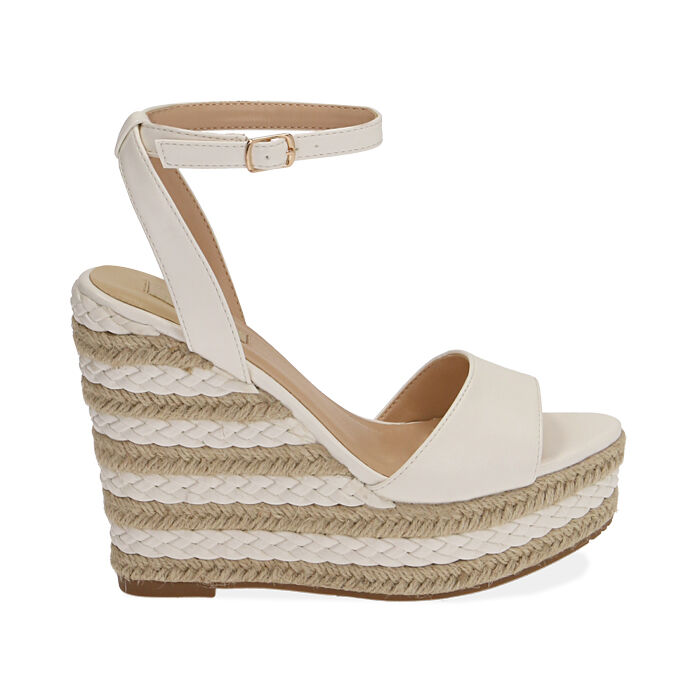 Contribución flotador Tropical Sandalias blancas, cuña 12 cm | Primadonna Collection