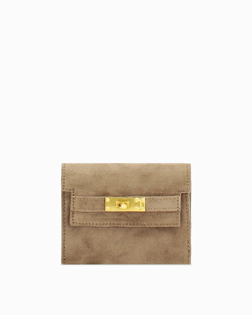 Cartera taupe con cierre dorado, TAUPE
