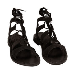 Sandali gladiator neri in camoscio, Ultime occasioni, 21B814004CMNERO036, 002a