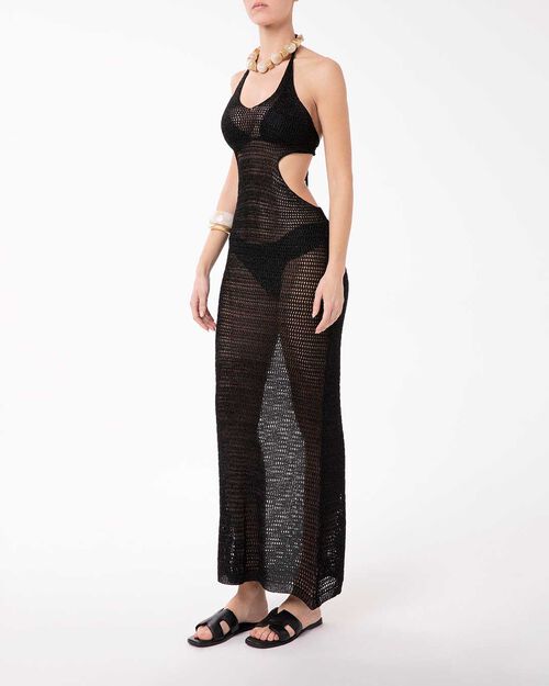 Vestito nero elegante con dettagli raffinati, BLACK