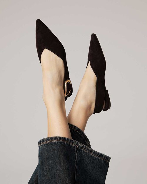 Ballerine slingback nere con fibbia dorata, BLACK