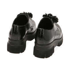 Zapatos negros de cordones con estampado de cocodrilo, tacón de 5,5 cm., Primadonna, 200685981CCNERO036, 003 preview
