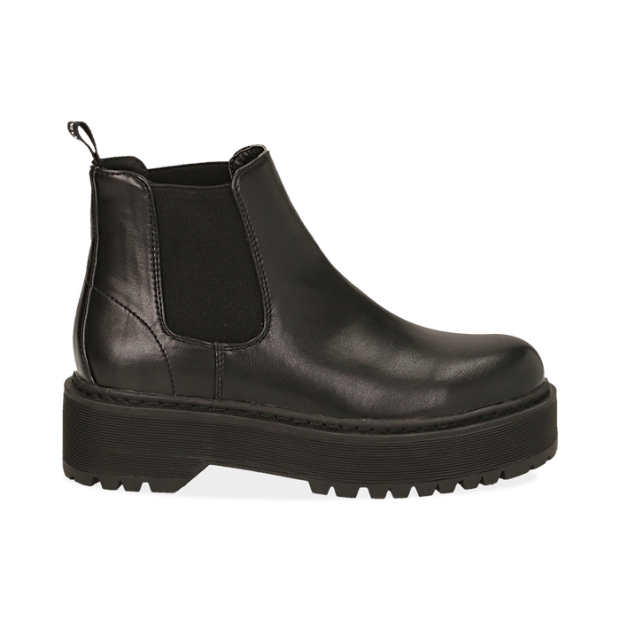 Chelsea boots platform neri in eco-pelle, suola 5,5 cm , Stivaletti, 140619239EPNERO036