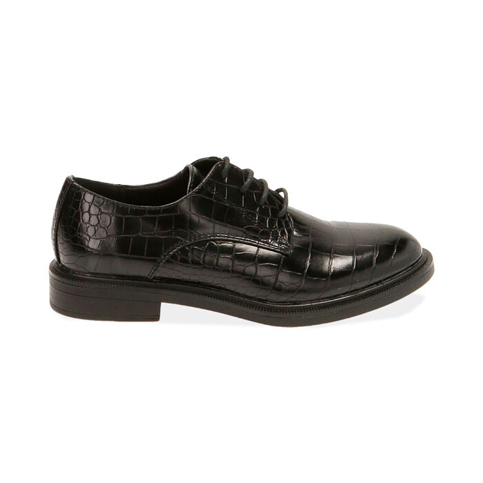Chaussures à lacets noires imprimé croco , Soldés, 180611405CCNERO035