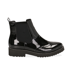Chelsea boots neri in vernice con lavorazione Duilio, Stivaletti, 143055702VENERO036, 001 preview