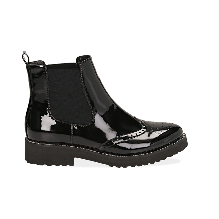 Chelsea boots neri in vernice con lavorazione Duilio, Stivaletti, 143055702VENERO036