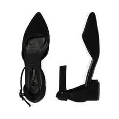 Decollete Nere In Microfibra Con Cinturino Alla Caviglia Tacco 3