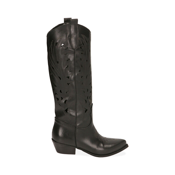 Santiags femme ajour s noir en cuir talon 5 cm Primadonna