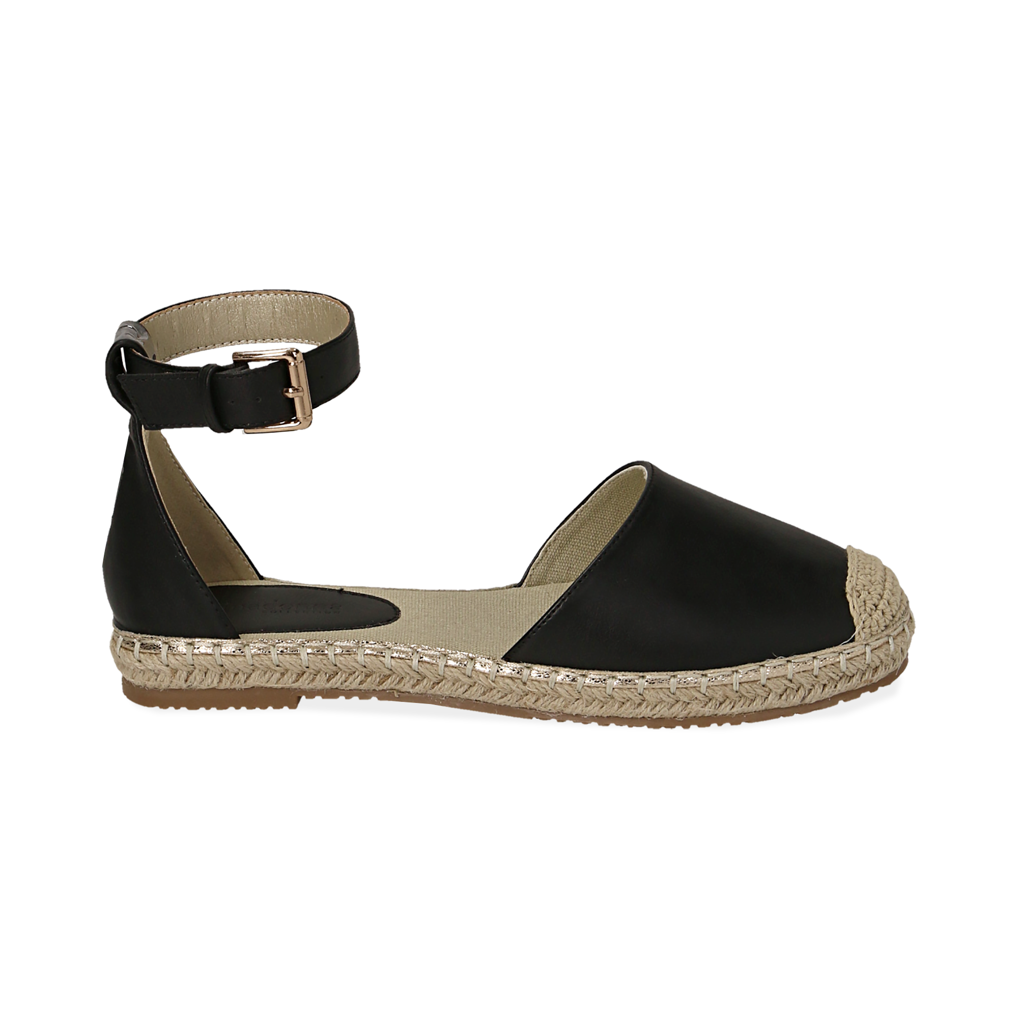 Espadrillas nere in eco-pelle con cinturino | Primadonna Collection