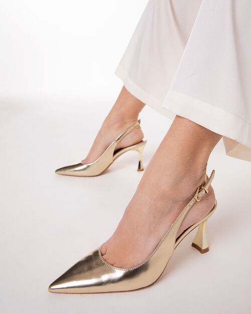 Zapato destalonado oro tac&oacute;n 7,5 cm, GOLD