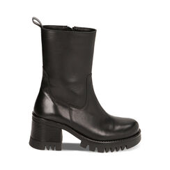 Stivaletti neri in pelle, tacco 7 cm, Primadonna, 22N130002PENERO036, 001a