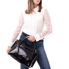 Borsa media nera in vernice, 