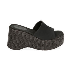 Ciabatte nere in raso, zeppa 9 cm, Primadonna, 214915750RSNERO035, 001 preview