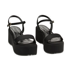 Sandales compensées noires en lycra, Fin de Collection, 234990801LYNERO036, 002 preview