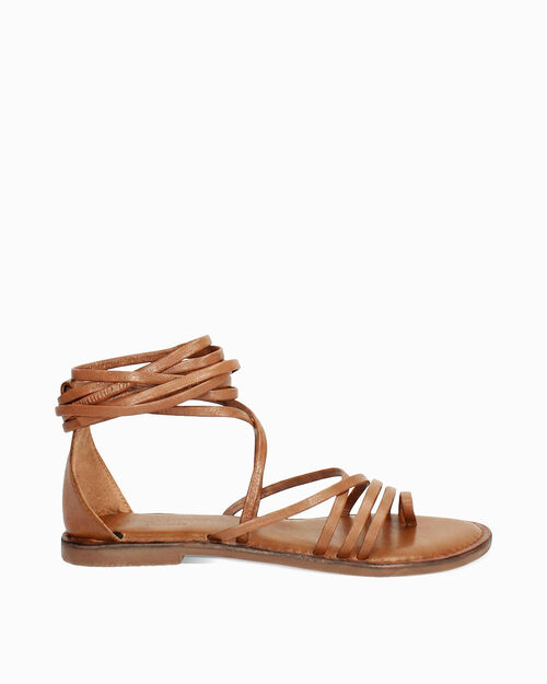 Sandali bassi cognac in pelle, COGNAC
