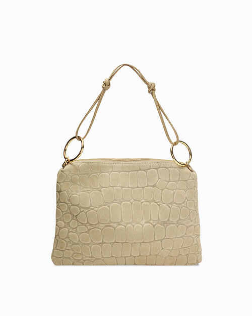 Borsa a spalla in camoscio taupe, TAUPE
