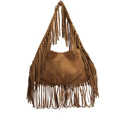 Borsa a spalla marrone in microfibra con frange, Primadonna, 26M701546MFMARRUNI, 001a